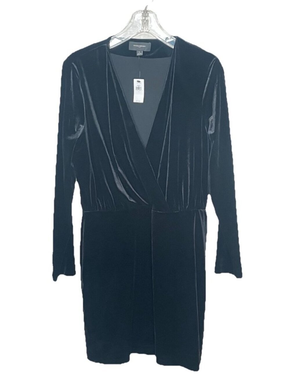 Banana Republic Black Velvet Wrap Dress Long Sleeve Mni Cocktail NWT Sz L